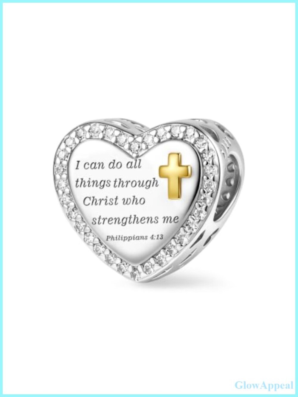 Sterling Silver Faith Heart Cross Charm Bead for Bracelet Necklace